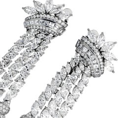 Modern Platinum 22.50cts Diamond Chandelier Tassel Earrings