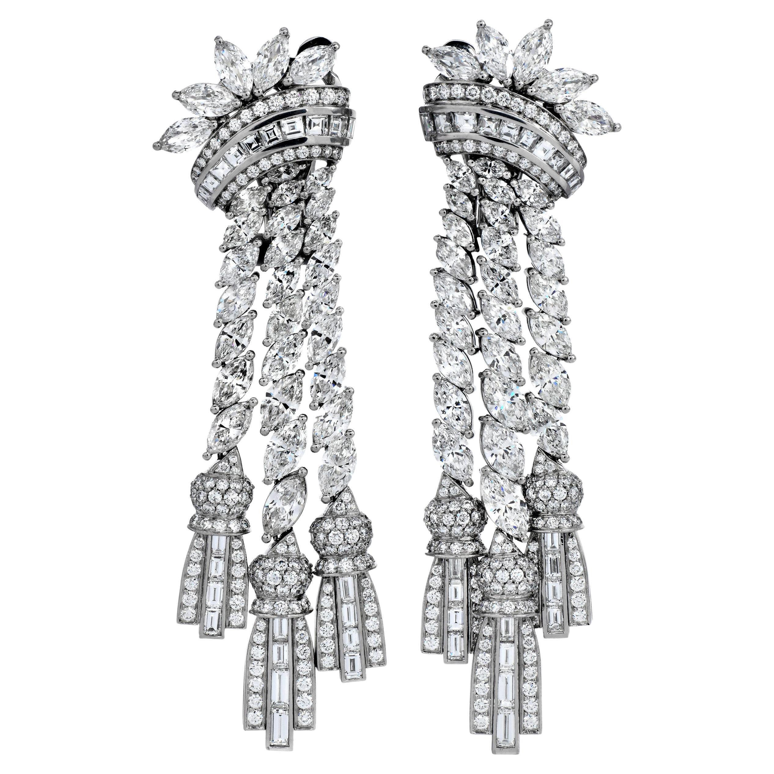 Modern Platinum 22.50cts Diamond Chandelier Tassel Earrings