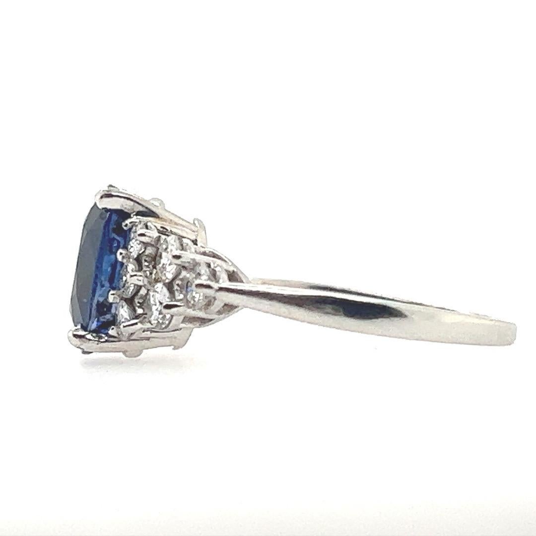 Bague de fiançailles moderne en platine 3,46 carats saphir bleu royal naturel et diamant

Magnifique bague sertie d'un saphir royal bleu naturel ovale de 3,46 carats mesurant 9,5x7,6x5,4 mm.

La bague est également sertie de 12 diamants ronds