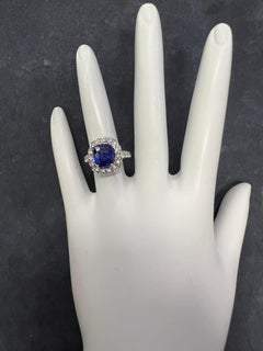 Modern Platinum 4.29 Carat Natural Royal Blue Sapphire & Diamond Engagement Ring