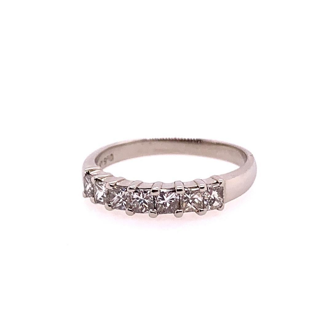 Modern Platinum Band 0.95 Carat Natural Colorless Princess Cut Diamond Band For Sale 3