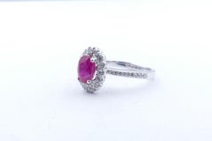 Modern Platinum Deep Red Ruby and Diamond Cluster Ring