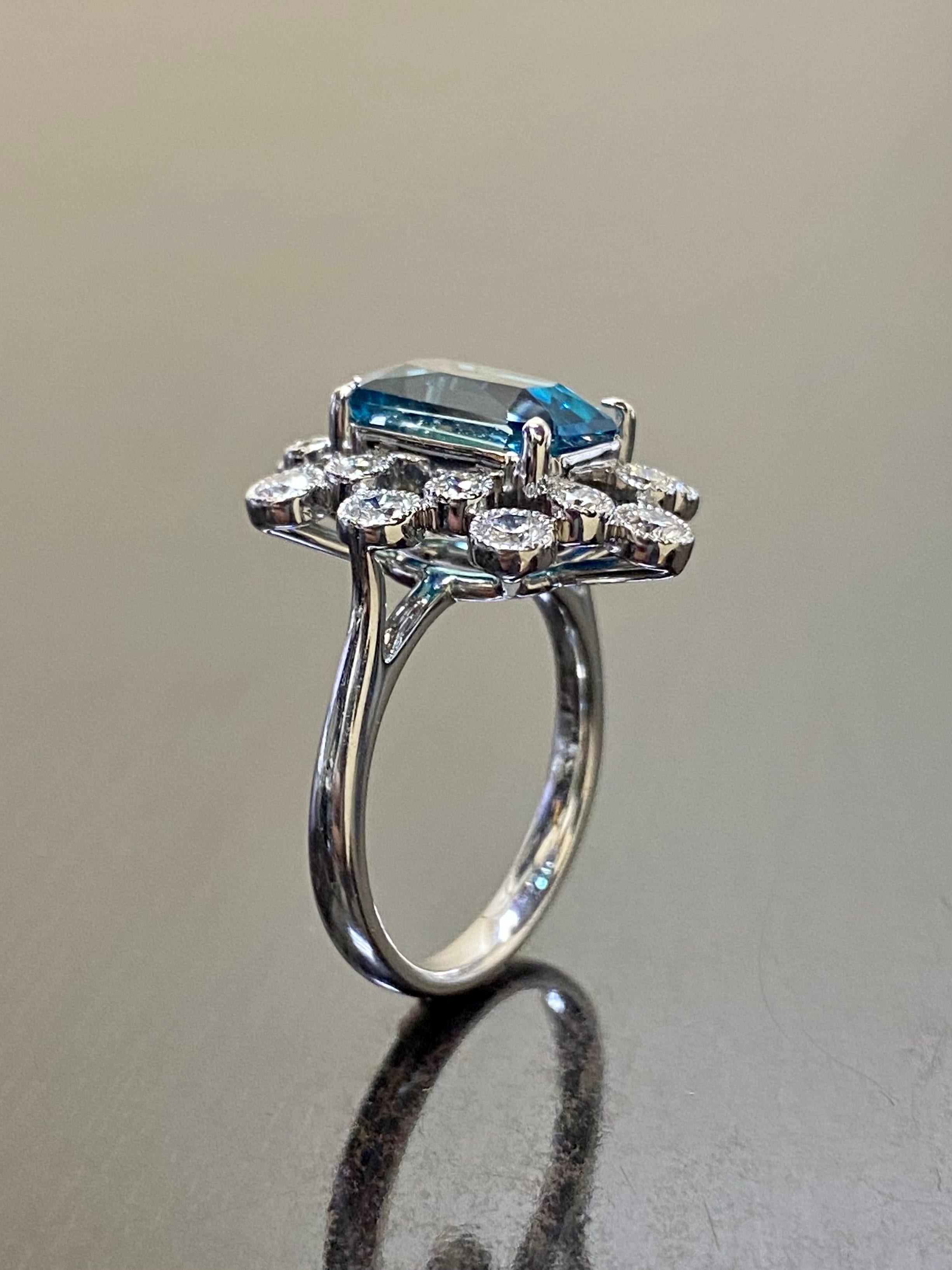 Women's Modern Platinum Diamond Radiant Cut 6.53 Carat Blue Zircon Engagement Ring For Sale