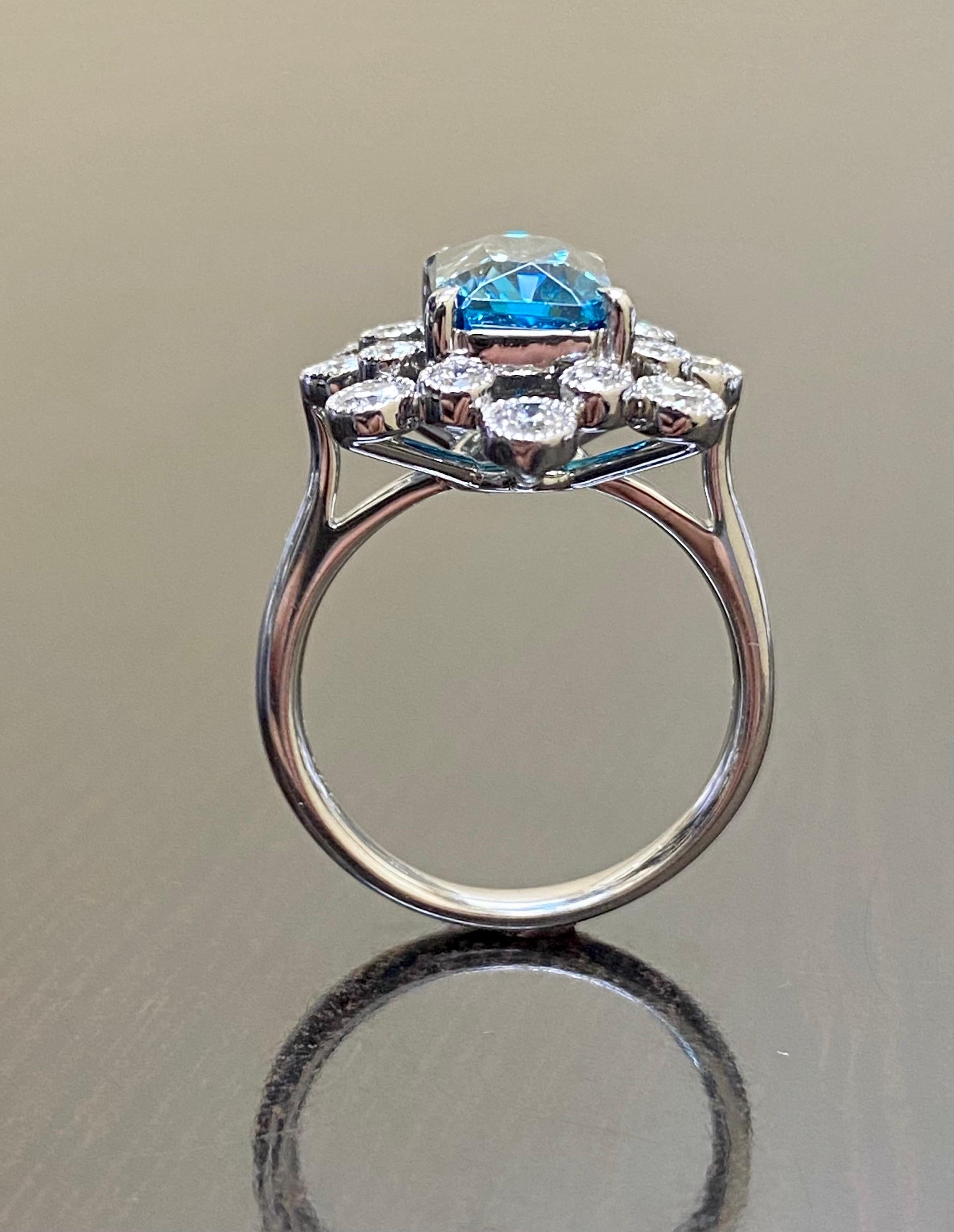 Modern Platinum Diamond Radiant Cut 6.53 Carat Blue Zircon Engagement Ring For Sale 1