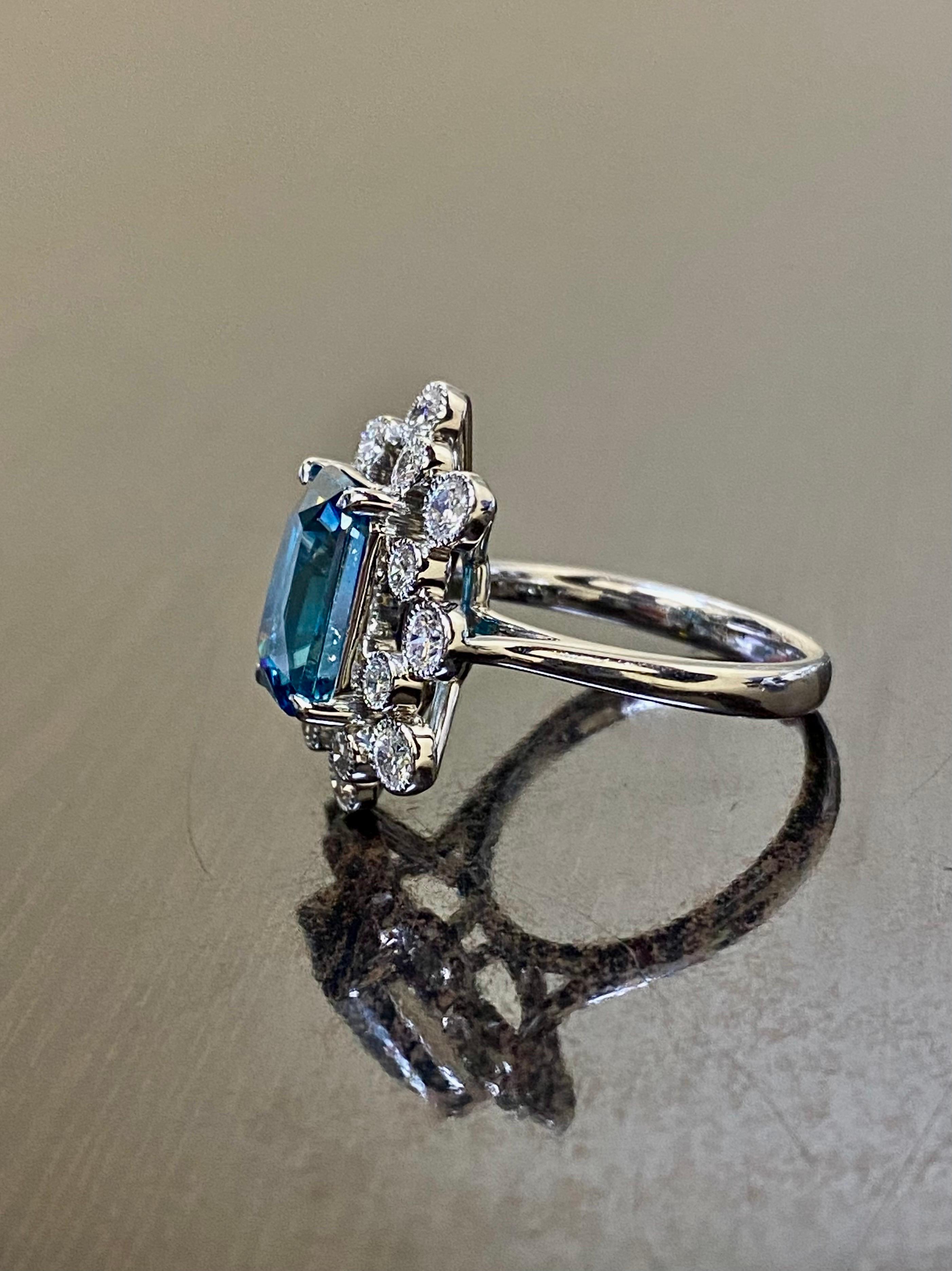 Modern Platinum Diamond Radiant Cut 6.53 Carat Blue Zircon Engagement Ring For Sale 3
