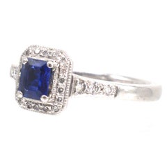 Modern Platinum Octagonal Sapphire and Diamond Cluster Ring