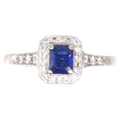 Modern Platinum Octagonal Sapphire and Diamond Cluster Ring