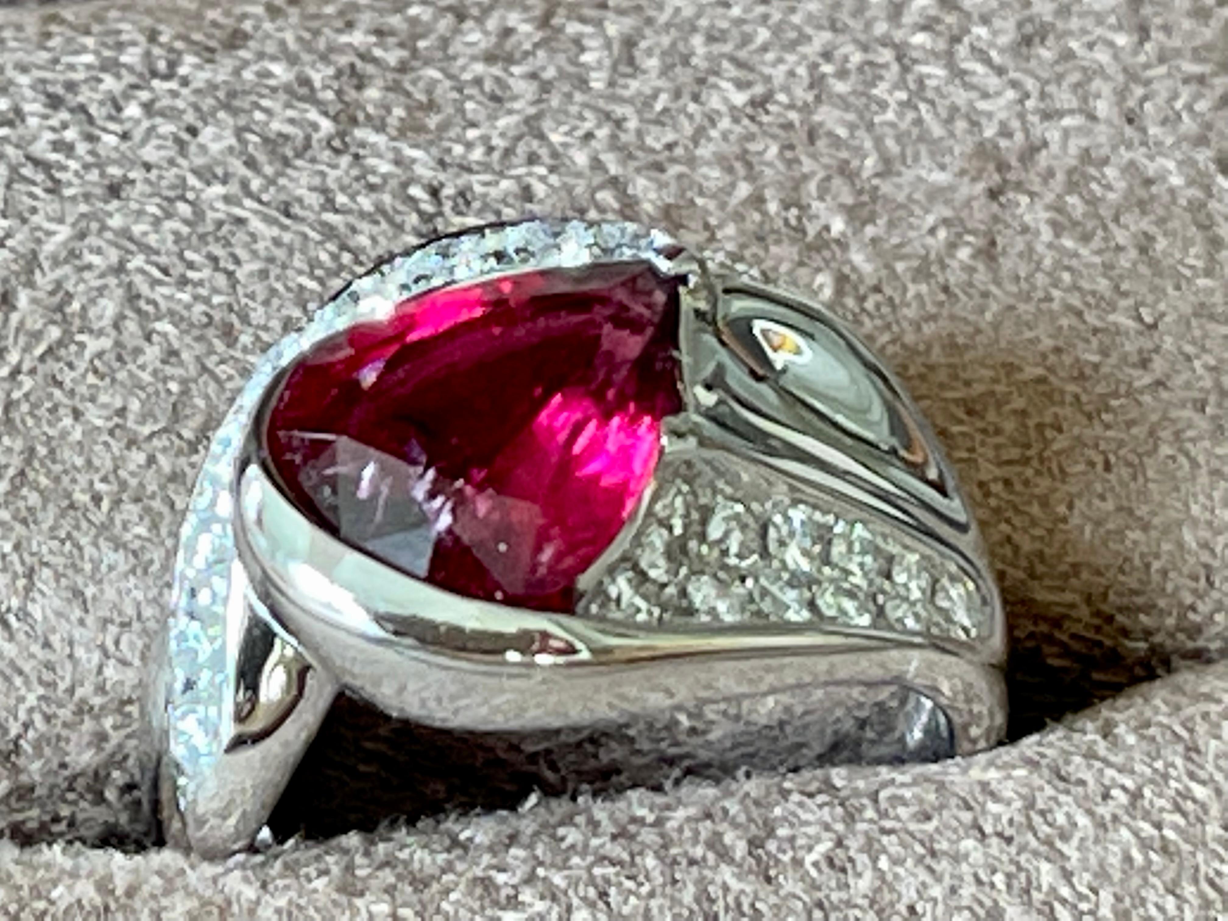 Modern Platinum Ring Diamonds Rubelite For Sale 3
