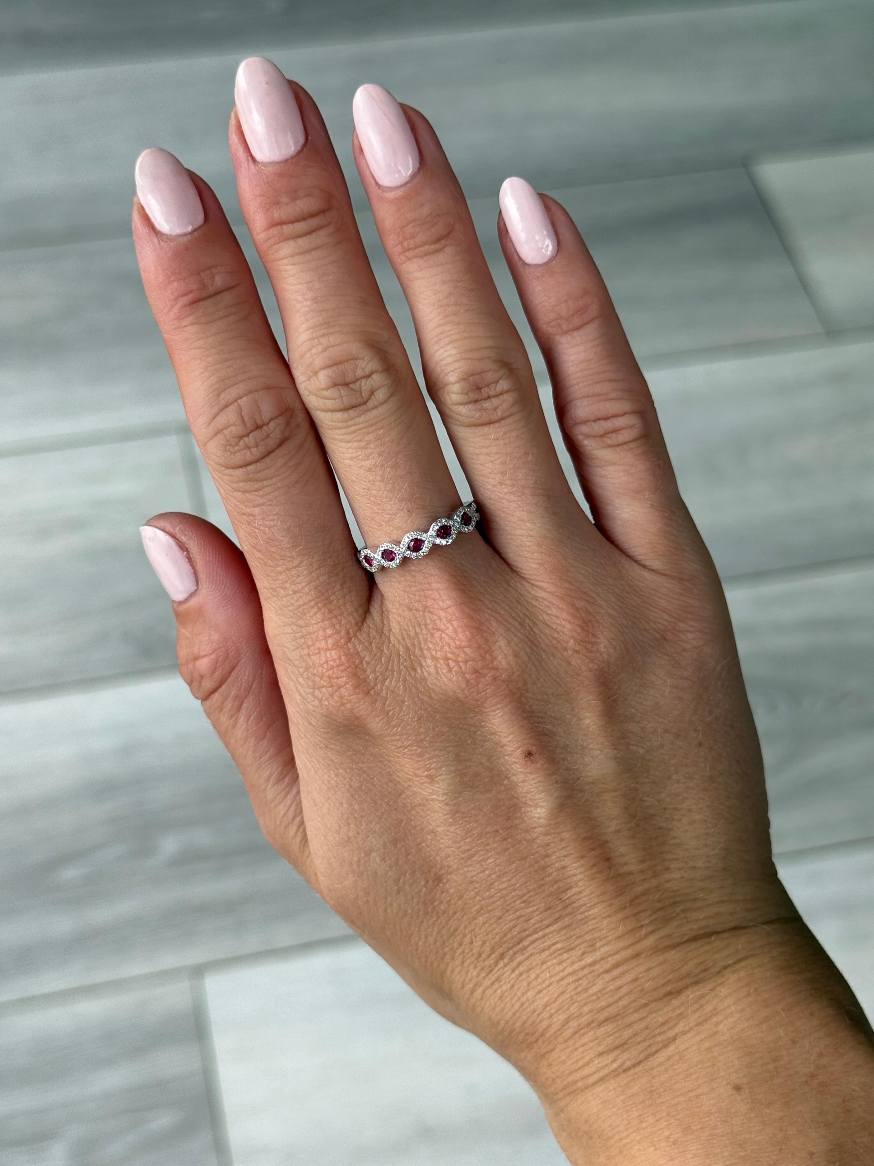 Round Cut Modern Platinum Ruby and Diamond Five-Stone Ring For Sale
