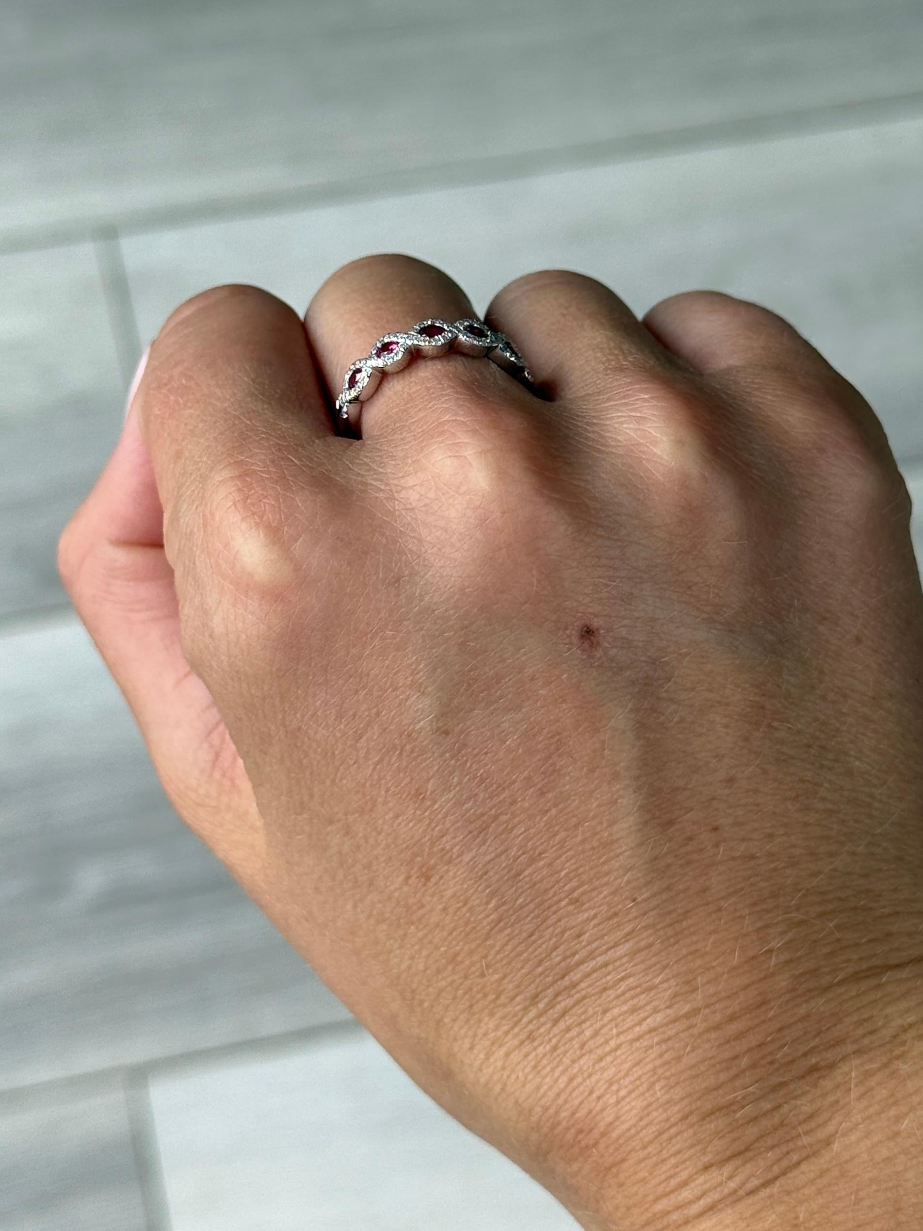 Women's or Men's Modern Platinum Ruby and Diamond Five-Stone Ring For Sale