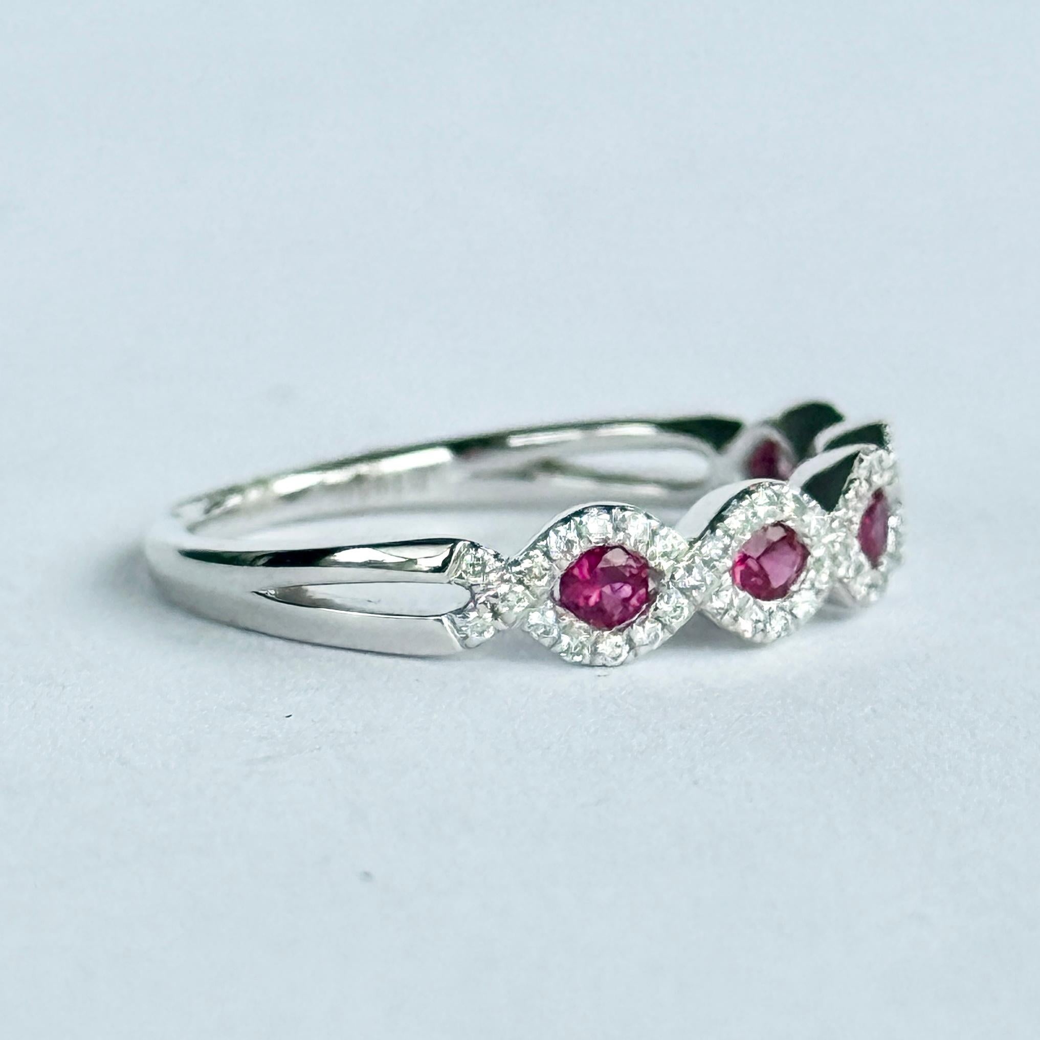 Modern Platinum Ruby and Diamond Five-Stone Ring For Sale 1