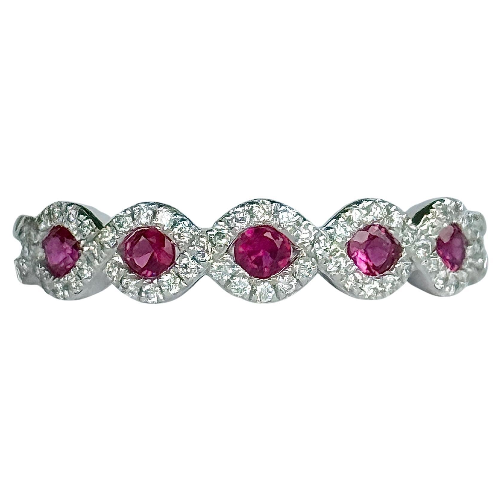 Modern Platinum Ruby and Diamond Five-Stone Ring