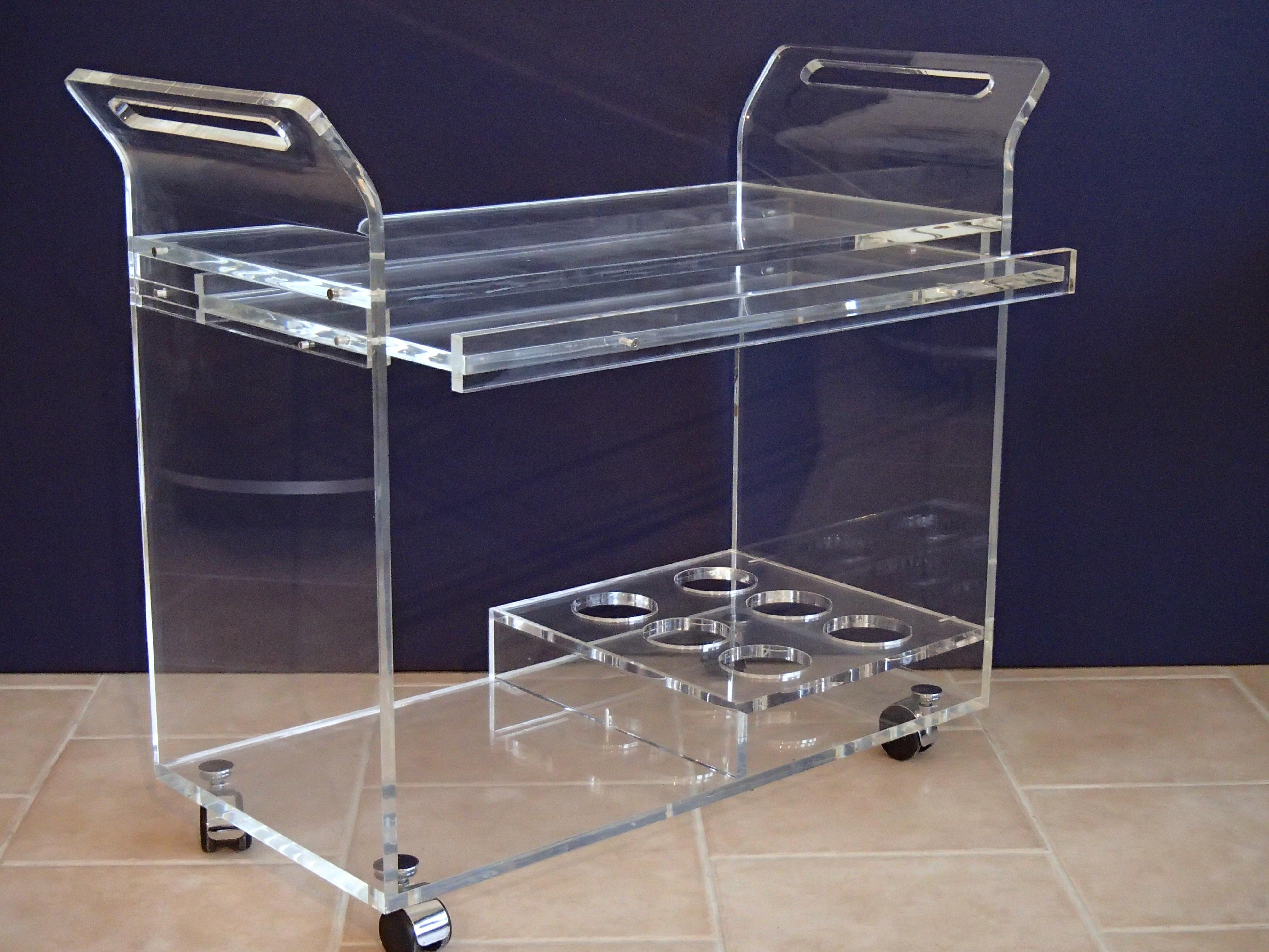 Plexiglass Modern Plexiglas Trolley with Drawer