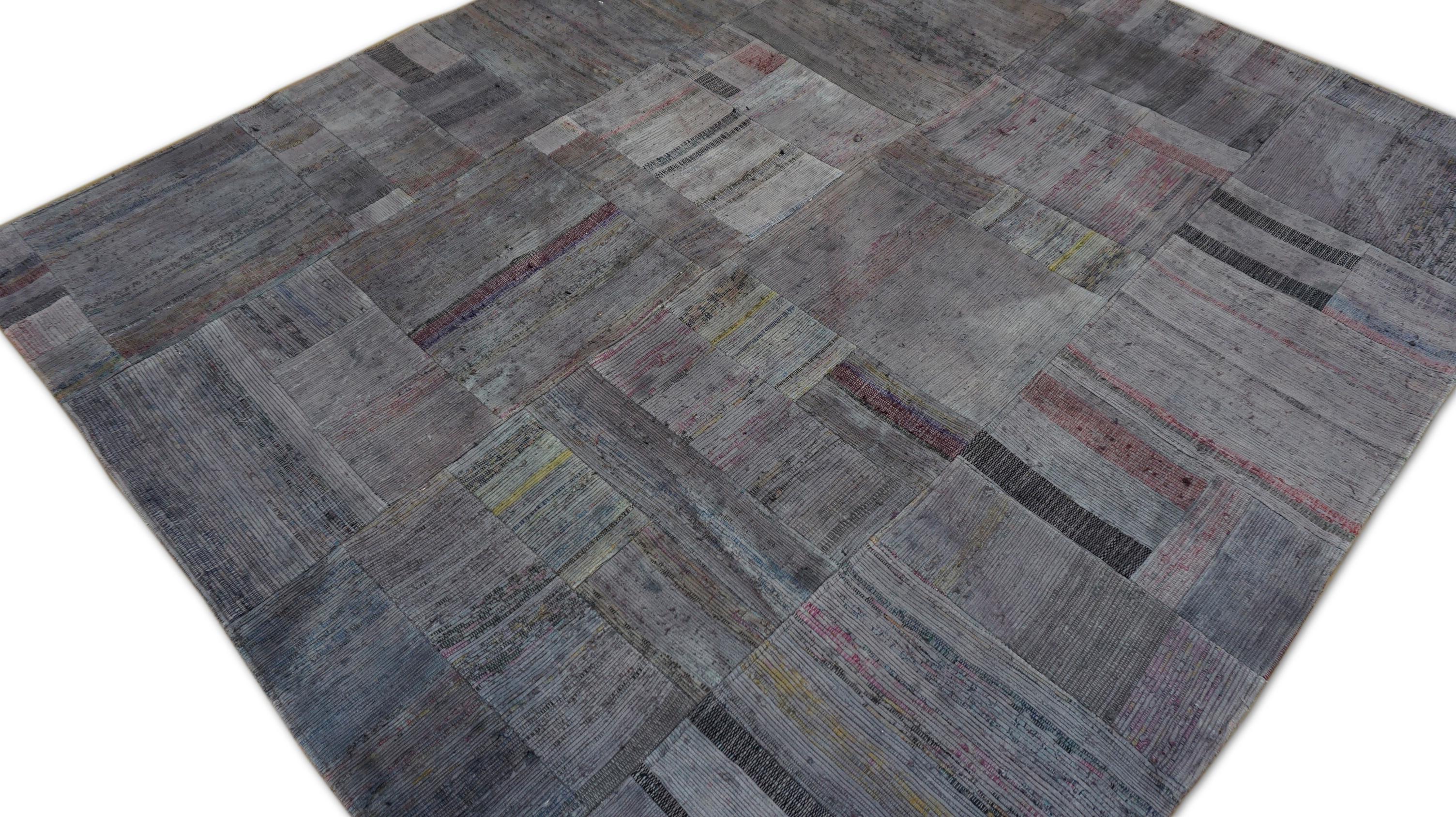 Turkish Modern Plum Grey 5'4''x5'11'' Vintage Patchwork Rug Circa 1960 For Sale