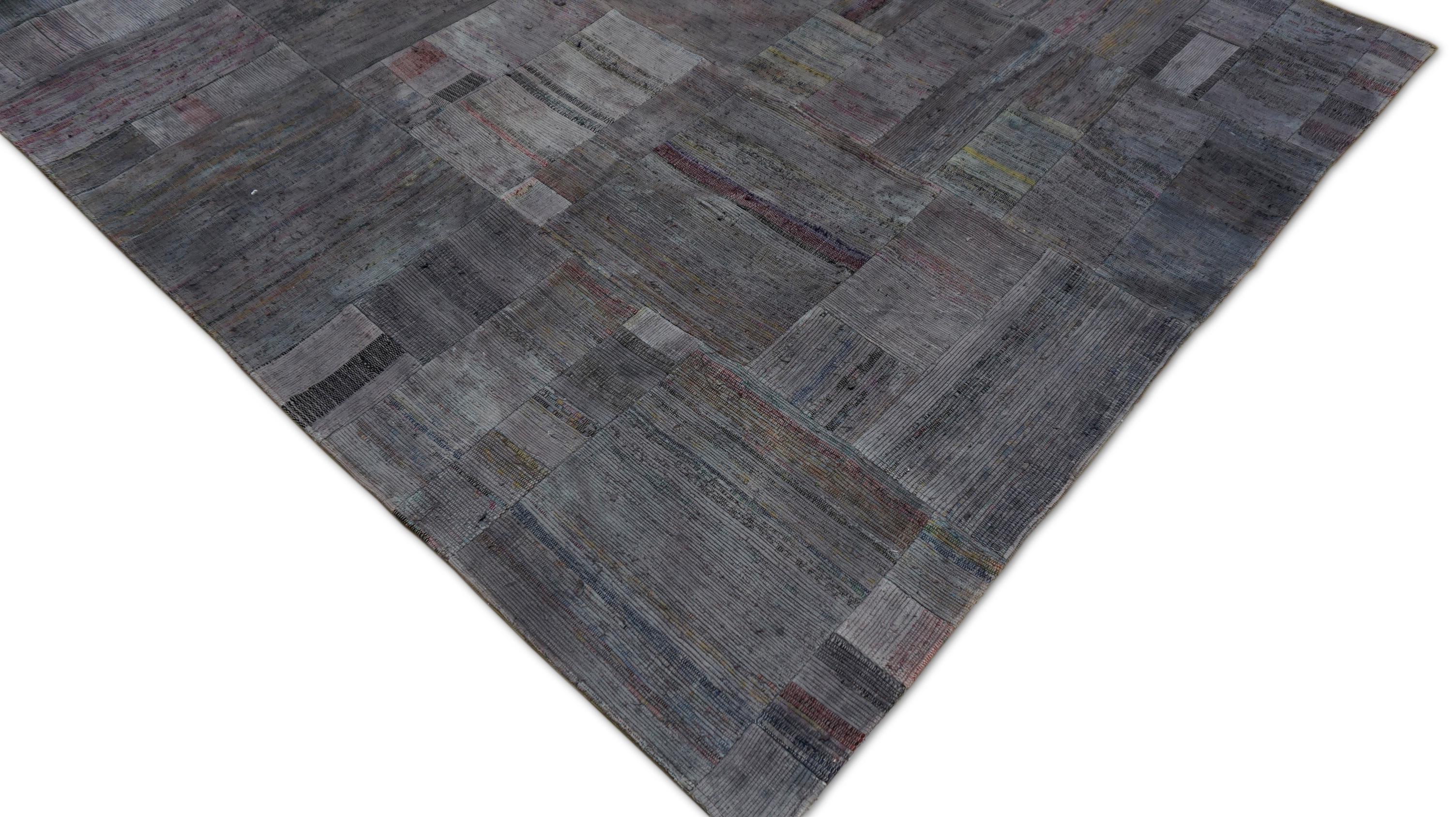 Modern Plum Grey 5'4''x5'11'' Vintage Patchwork Rug Circa 1960 In Good Condition For Sale In Torrance, CA