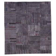 Modern Plum Grey 5'4''x5'11'' Vintage Patchwork Rug Circa 1960
