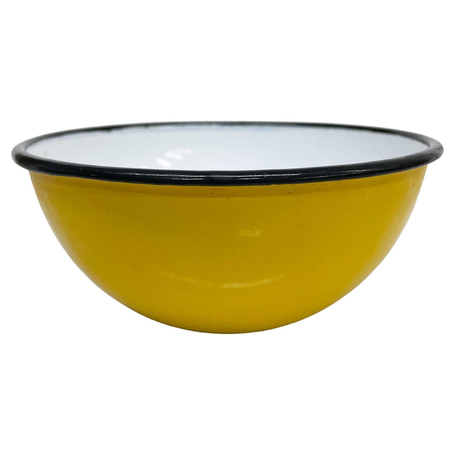 Moderne Polnische Huta Silesia Emailleware Schale in Gelb Weiß & Schwarz 1970er Jahre