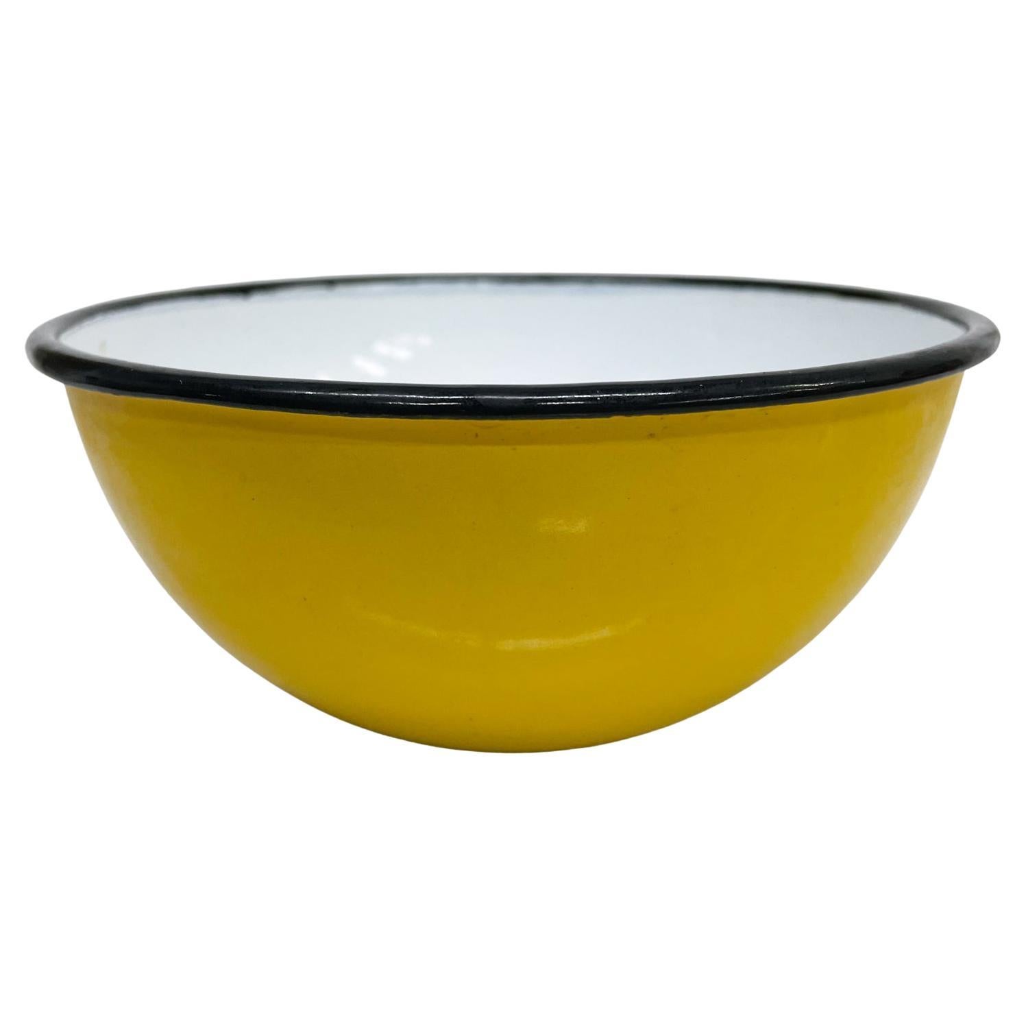 Modern Poland Huta Silesia Enamelware Bowl in Yellow White & Black 1970s