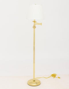 Modern Polished Brass Adjustable Floor Lamps, Pair