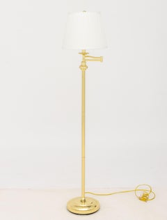 Modern Polished Brass Adjustable Floor Lamps, Pair