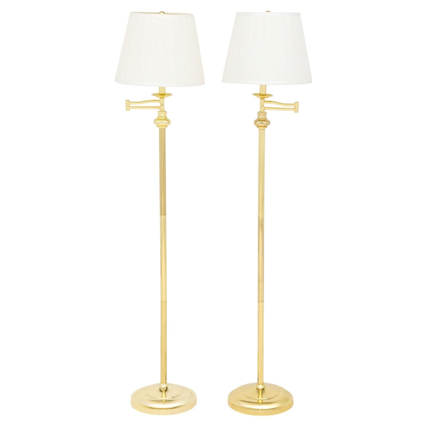 Modern Polished Brass Adjustable Floor Lamps, Pair For Sale