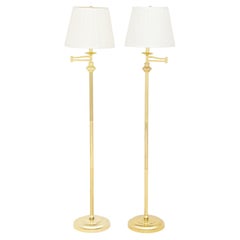 Modern Polished Brass Adjustable Floor Lamps, Pair