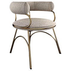 Modern Polished Brass Austin Dining Chair Dobby Textile