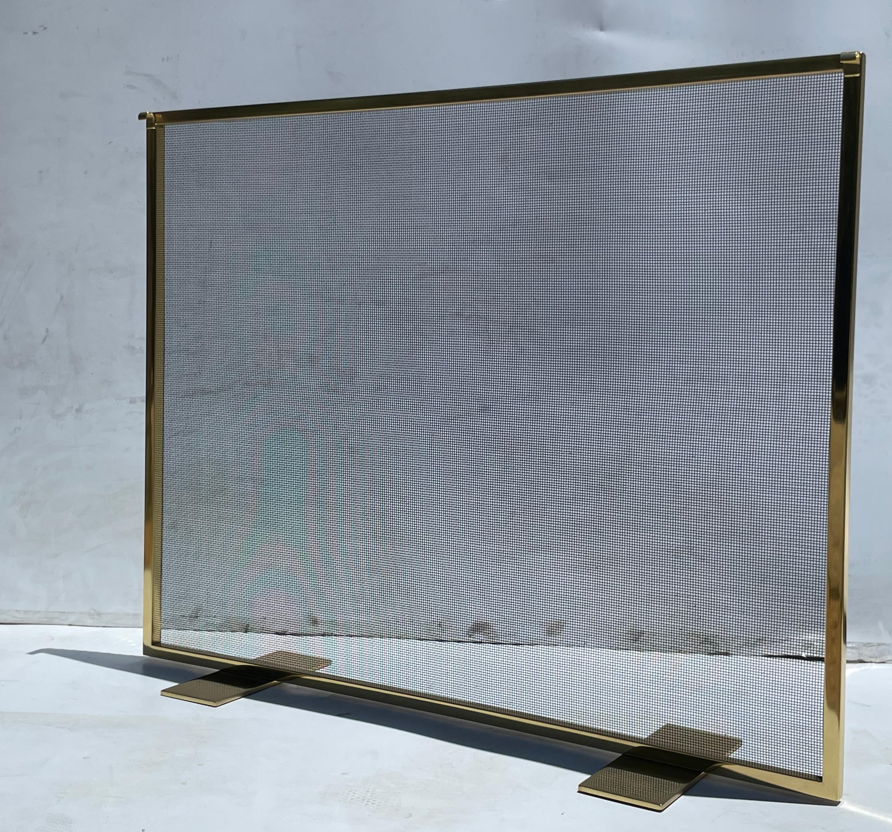 Modern Polished Brass Fireplace Screen For Sale 1