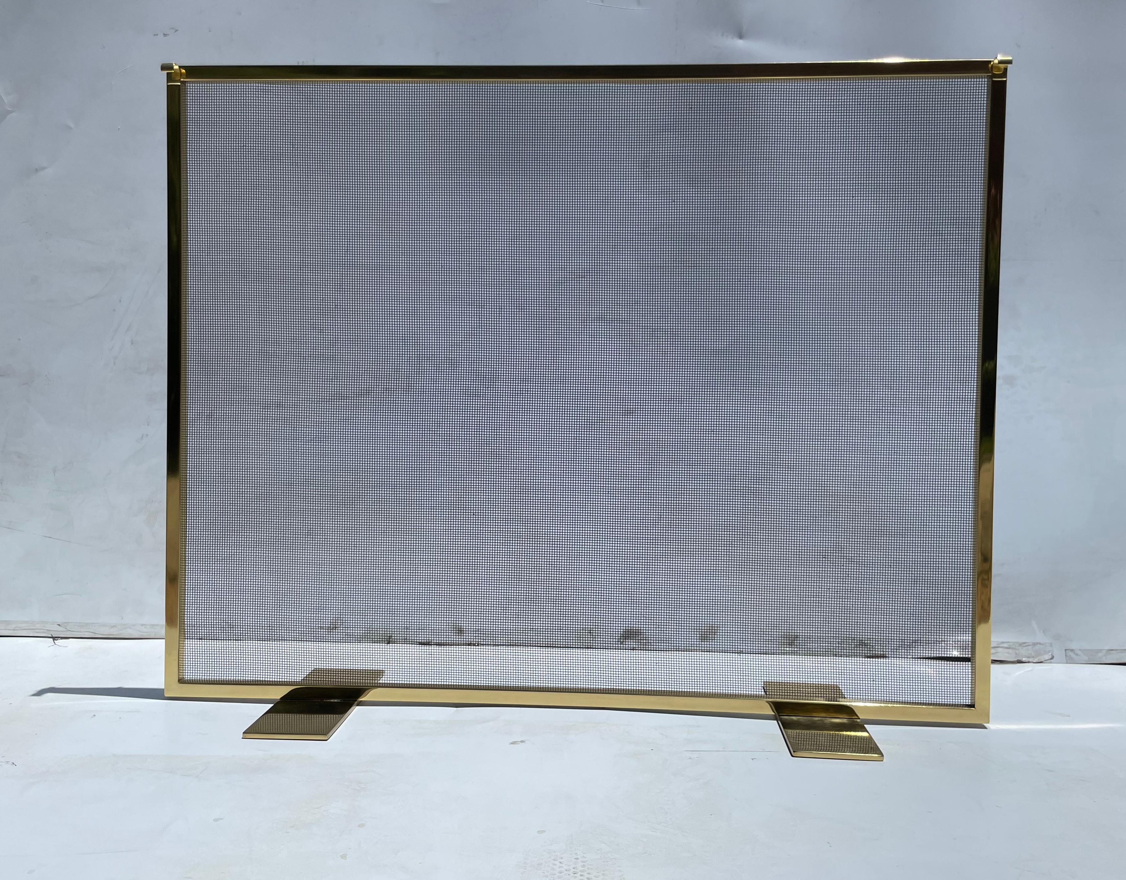 Modern Polished Brass Fireplace Screen For Sale 2