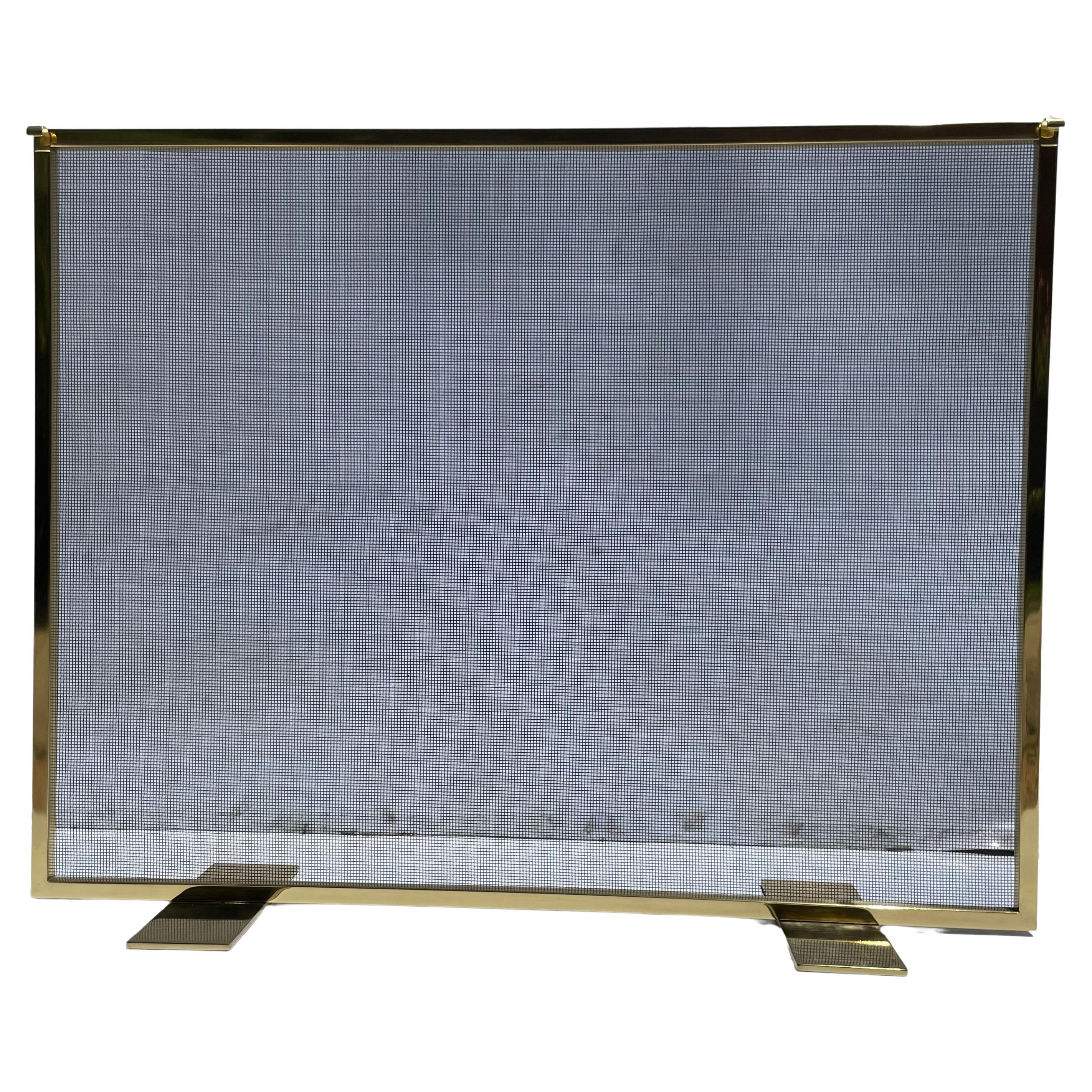 Modern Polished Brass Fireplace Screen For Sale