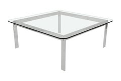 Modern Polished Chrome And Glass Square Coffee Table