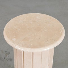 Modern Polished Fluted Travertine Column Pedestal in Soft Pale Earth Tones