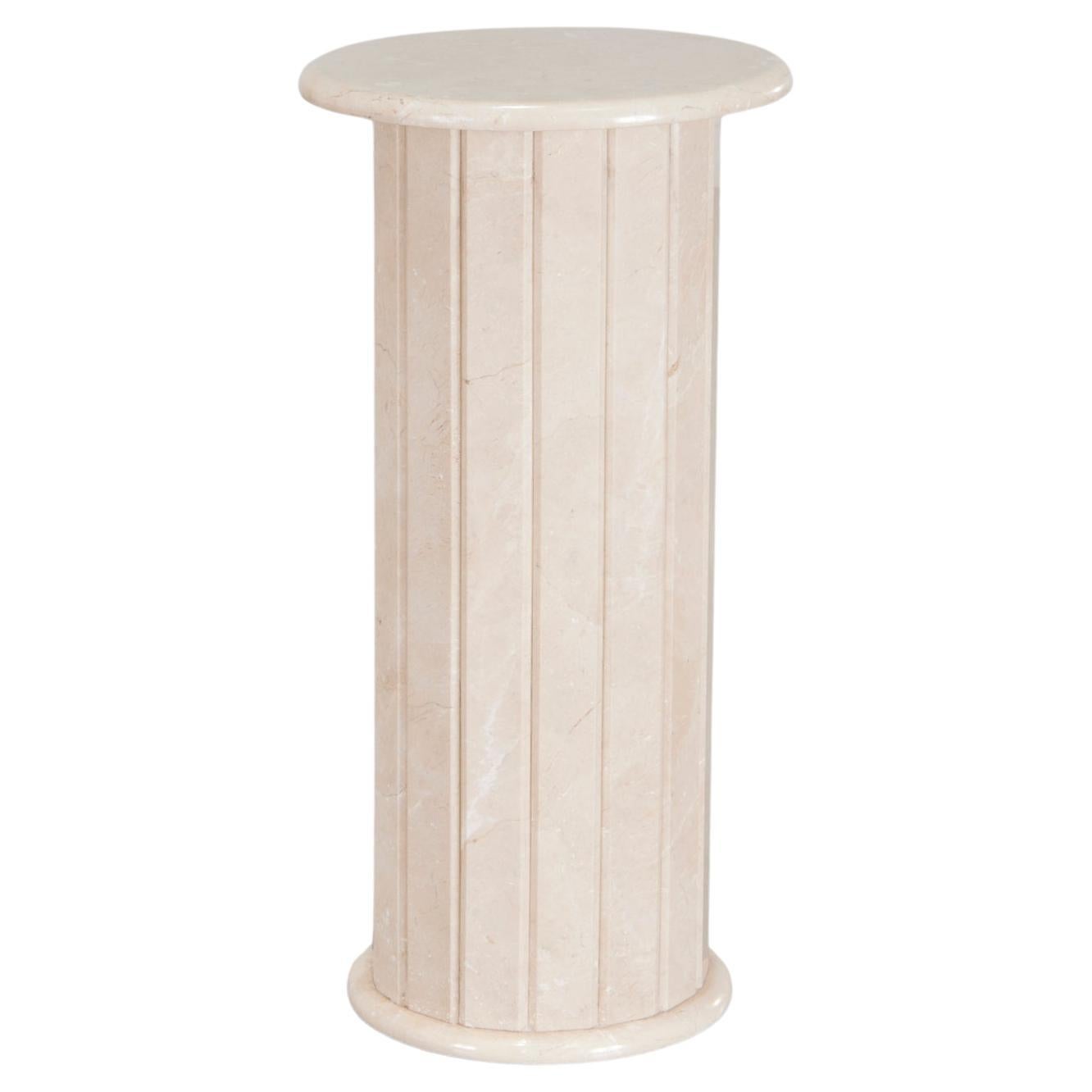 Modern Polished Fluted Travertine Column Pedestal in Soft Pale Earth Tones