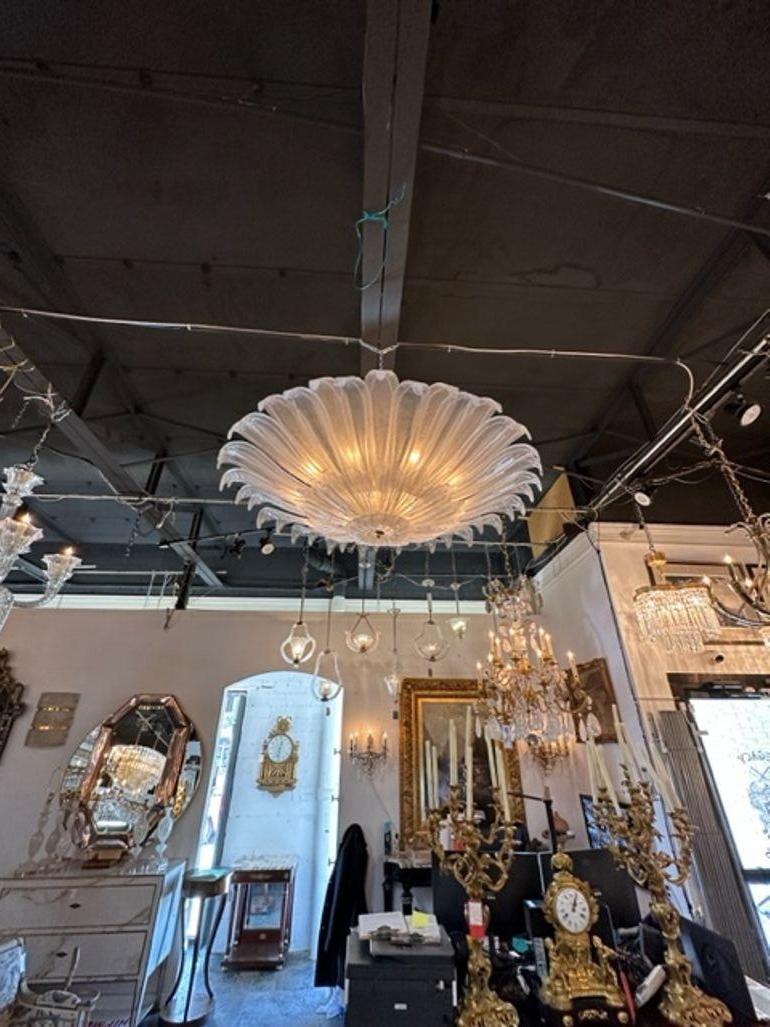 Italian Modern Polished Frosted Murano Glass Flush Mount Chandelier For Sale