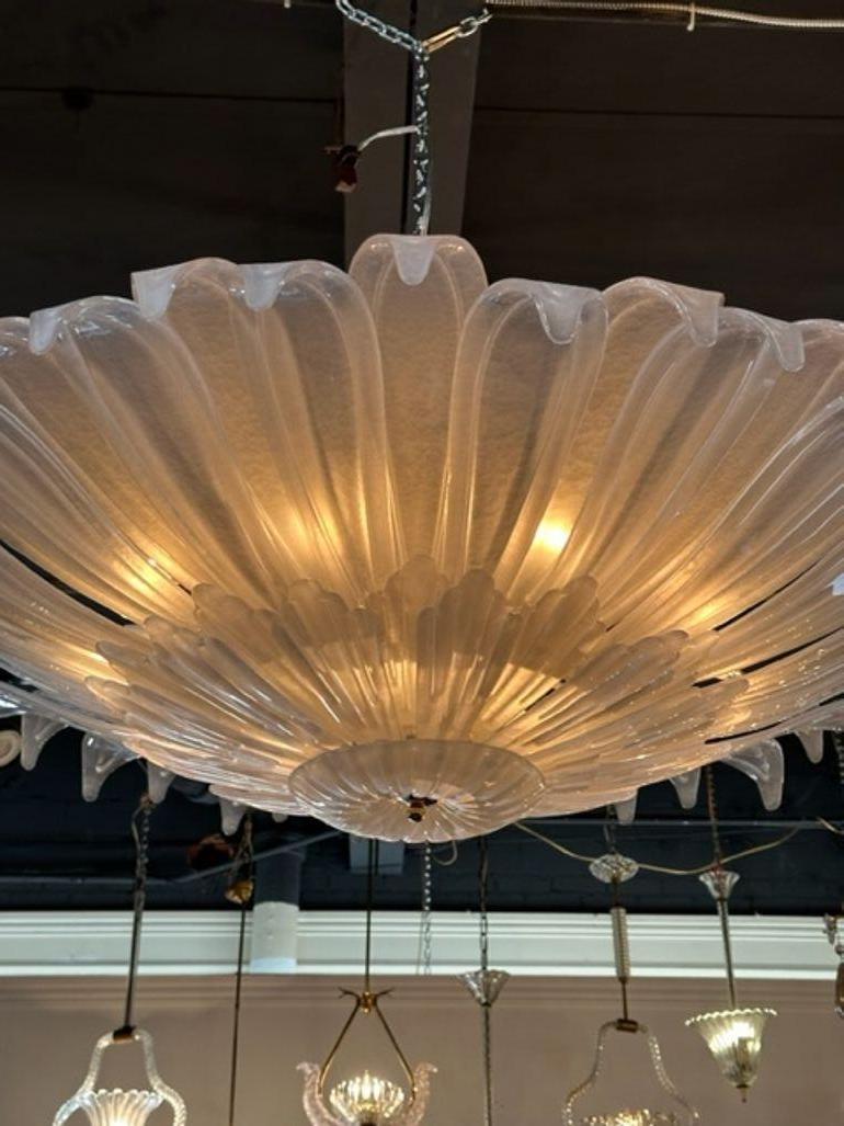 Modern Polished Frosted Murano Glass Flush Mount Chandelier In Good Condition For Sale In Dallas, TX