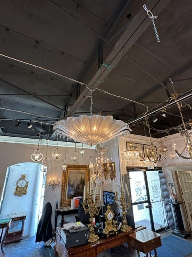 Modern Polished Frosted Murano Glass Flush Mount Chandelier For Sale 1