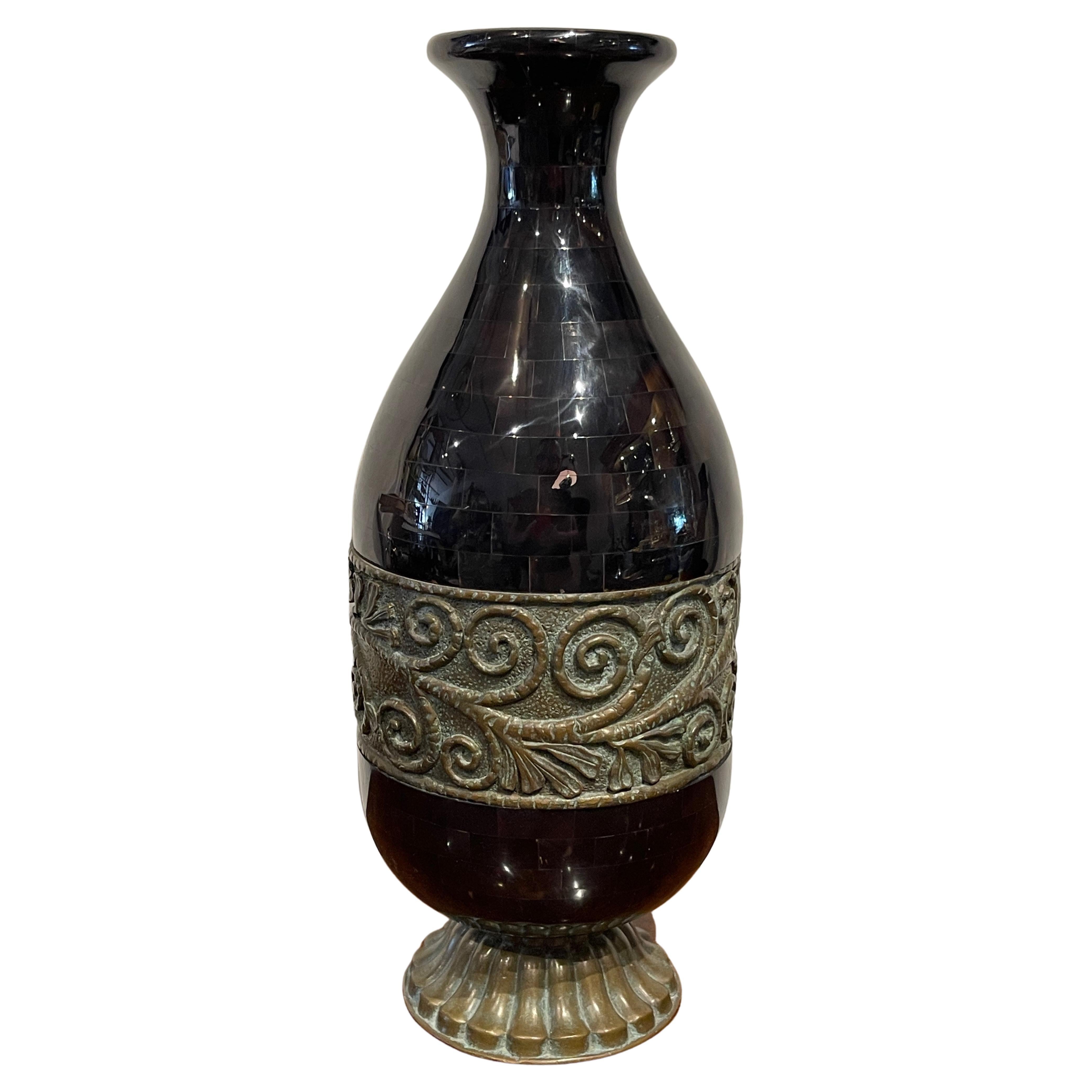 Modern Polished Horn & Bronze Vase by Maitland-Smith 