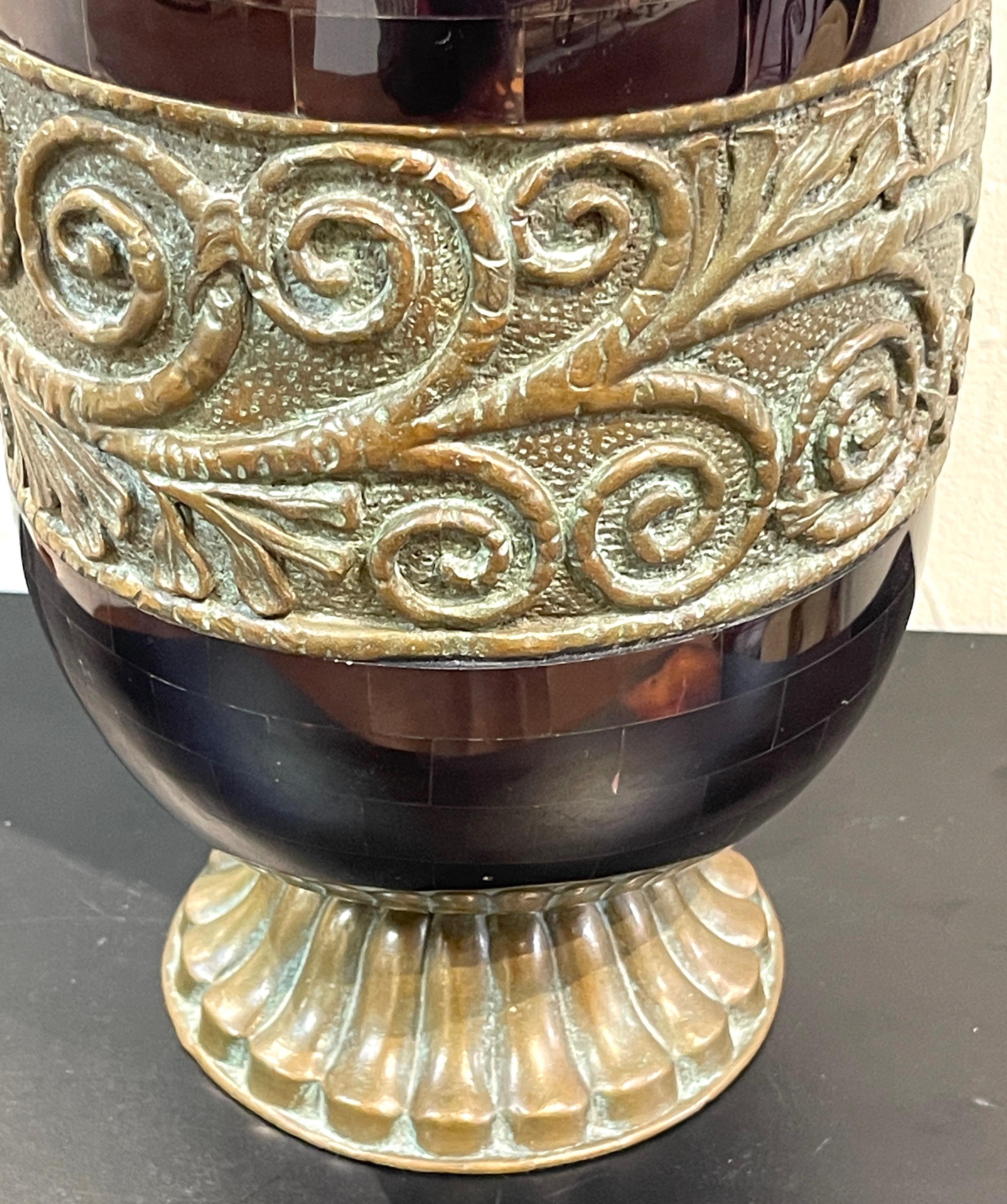 Modern Polished Horn & Patinated Bronze Vase by Maitland Smith  In Good Condition For Sale In West Palm Beach, FL