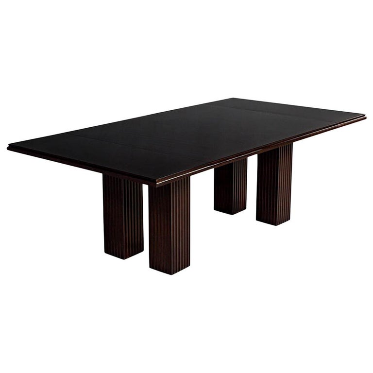 Modern Polished Mahogany Dining Table with Fluted Bases at 1stDibs