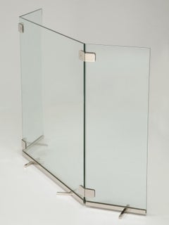 Modern Polished Nickel & Glass Fire Screen by Old Plank Made to Order
