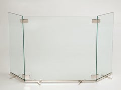 Moderner Kaminschirm aus poliertem Nickel und Glas von Old Plank, auf Bestellung gefertigt