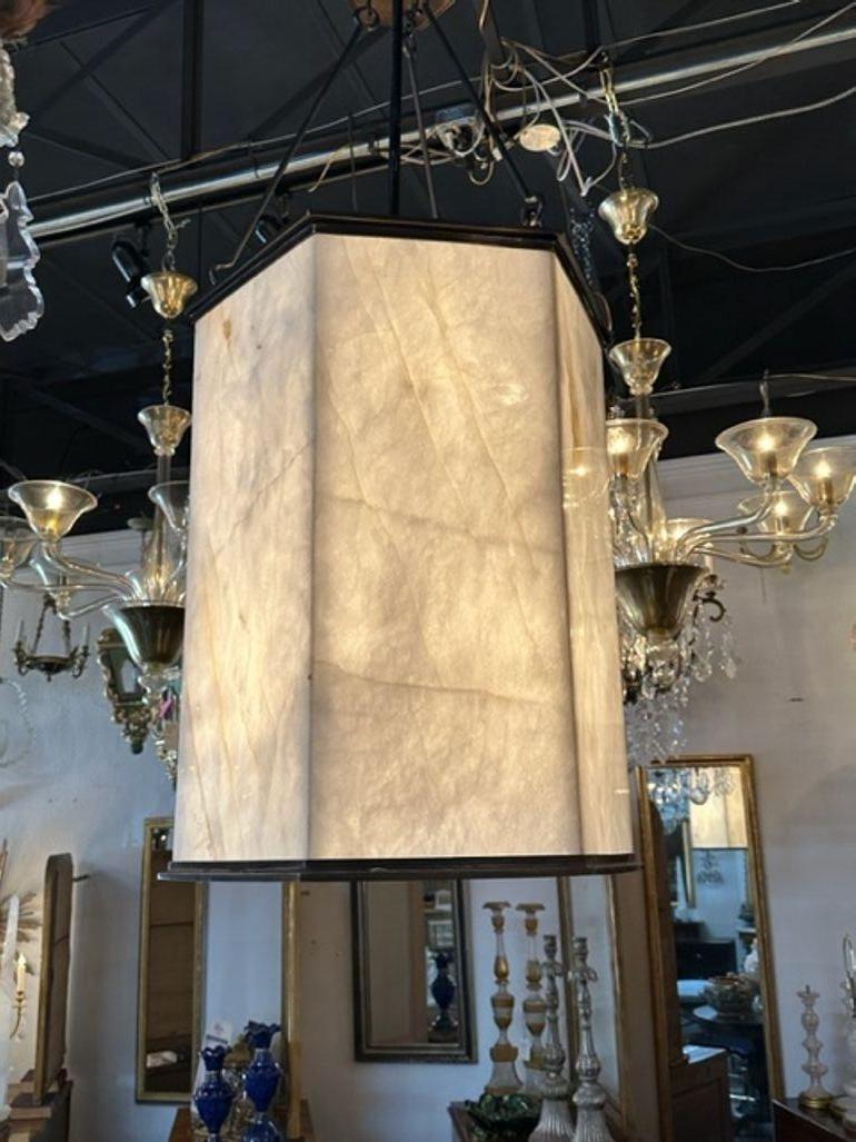 Modern Polished Rock Crystal and Bronze Large Scale Lantern For Sale 1