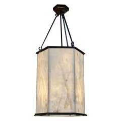 Lanterne moderne de grande taille en bronze et cristal de roche poli