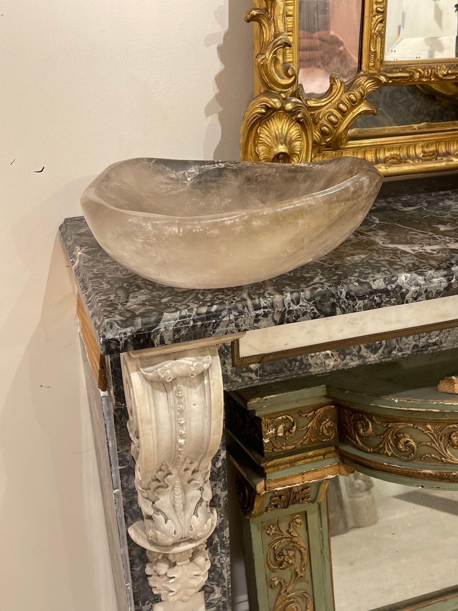 Fabulous modern polished rock crystal bowl in an irregular shape. Makes an impressive statement!!