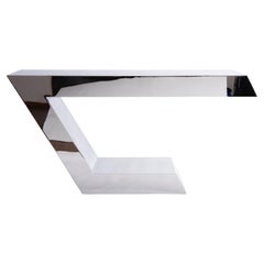 Modern Polished Stainless Steel Console Table Designed by Greg Sheres. In Stock