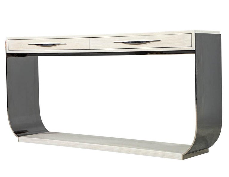Modern Polished Stainless Steel White Oak Console Table at 1stDibs