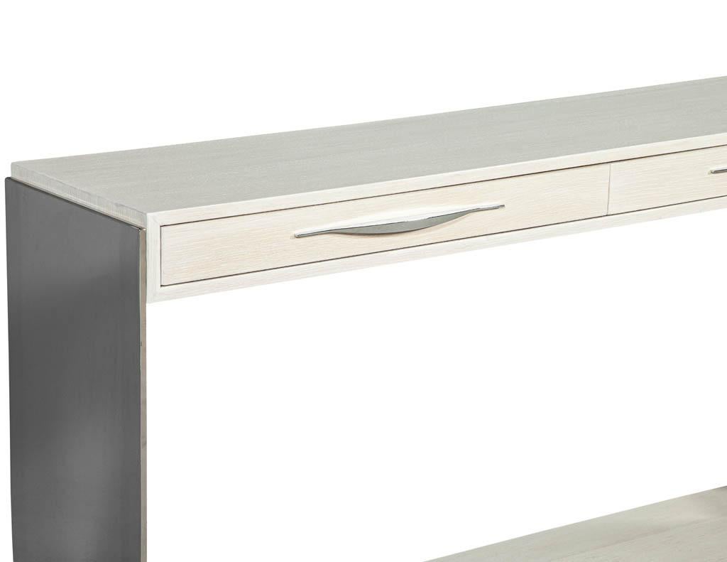 Modern Polished Stainless Steel White Oak Console Table 5