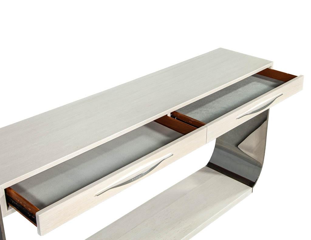 Contemporary Modern Polished Stainless Steel White Oak Console Table