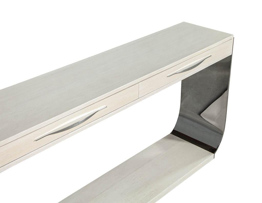 Metal Modern Polished Stainless Steel White Oak Console Table