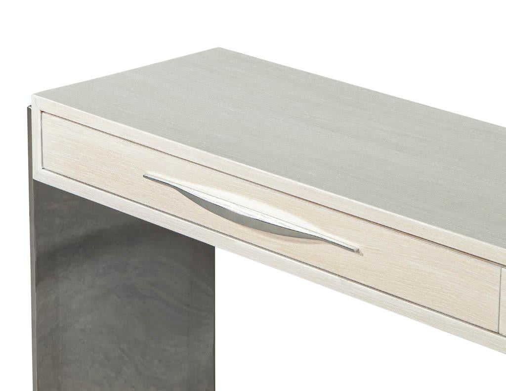 Modern Polished Stainless Steel White Oak Console Table 1